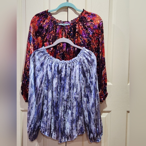 White House Black Market Bundle of 2 Women's Burnout Blouses, Size XXS - Picture 1 of 11